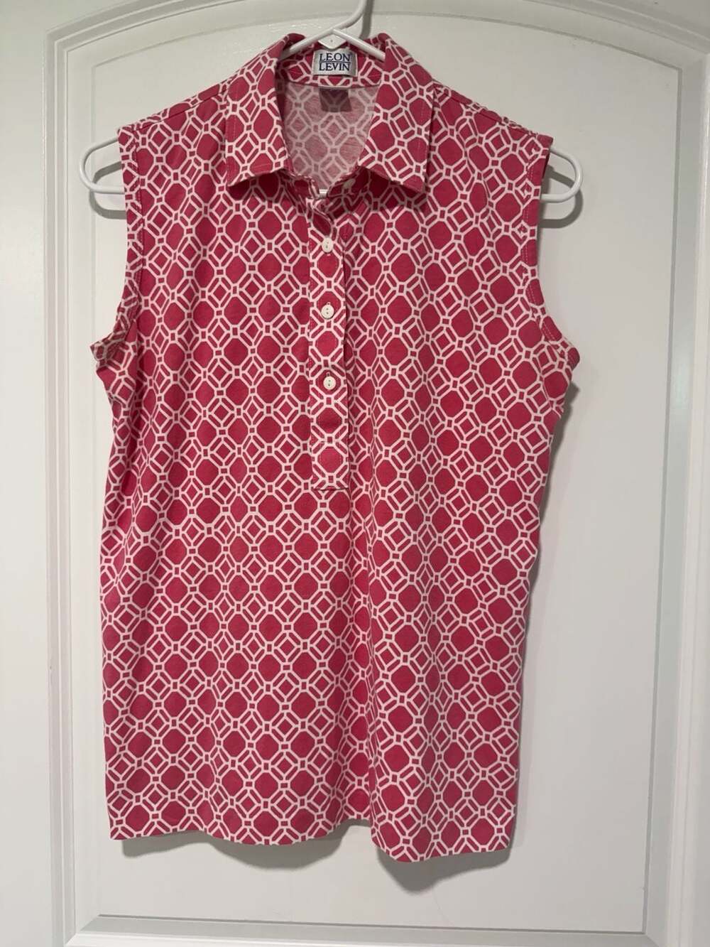 Golfcore Preppy Pink Geometric Sleeveless Polo Top Country Club Women’s M